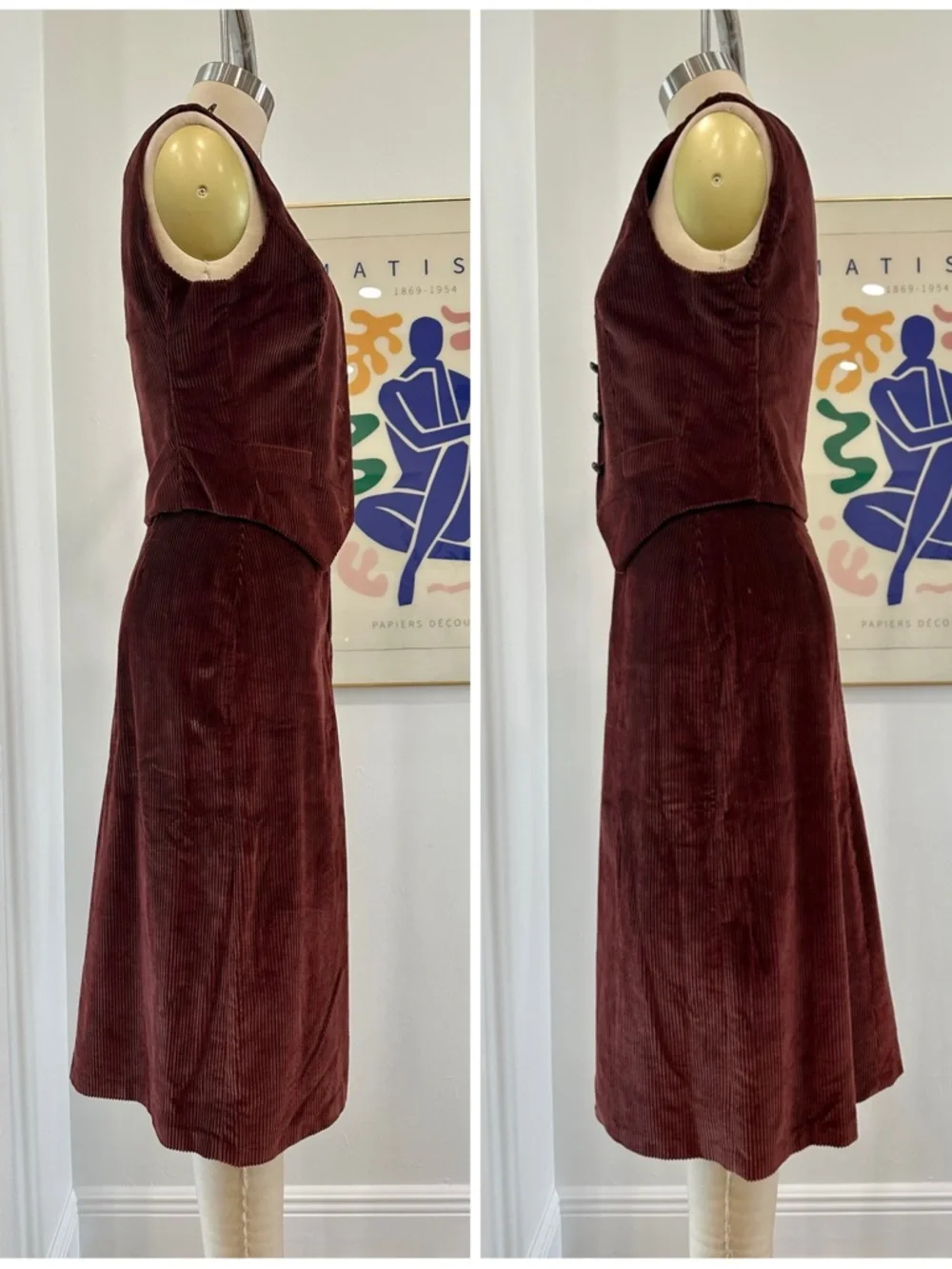 Vintage 60βs/70βs Brown Three-Piece Corduroy Skirt Suit - Picture 4 of 16